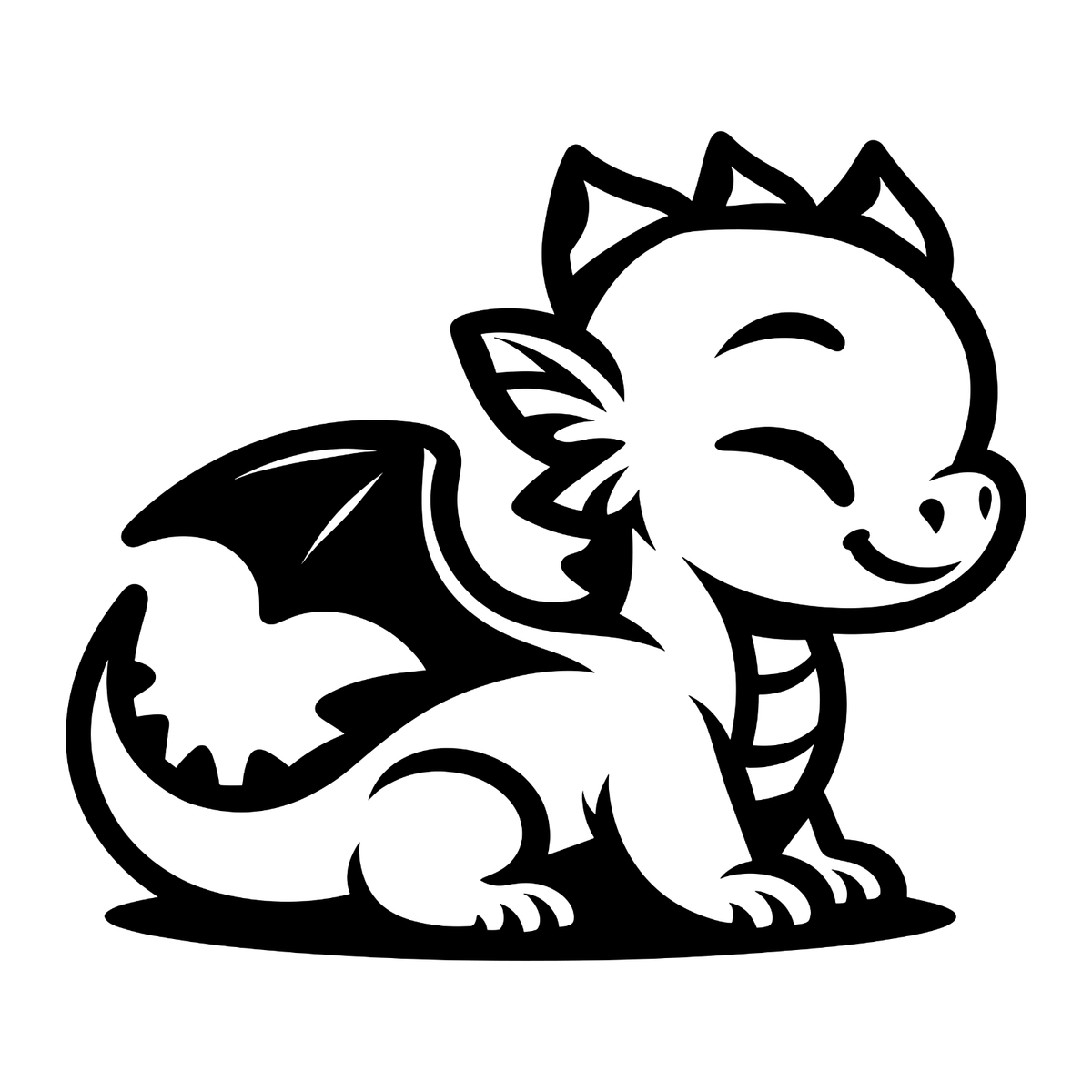 Black baby dragon sticker design shown on a white background.