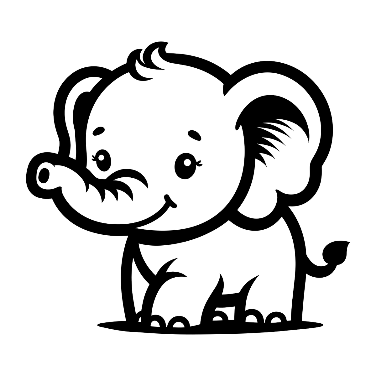 Black baby elephant sticker design shown on a white background.
