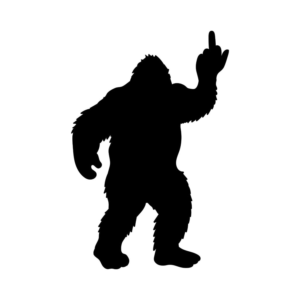 Bigfoot Middle Finger sticker design shown in black on a white background.