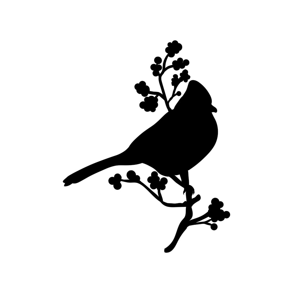 Bird on a Blossom Branch sticker design shown in black on a white background.