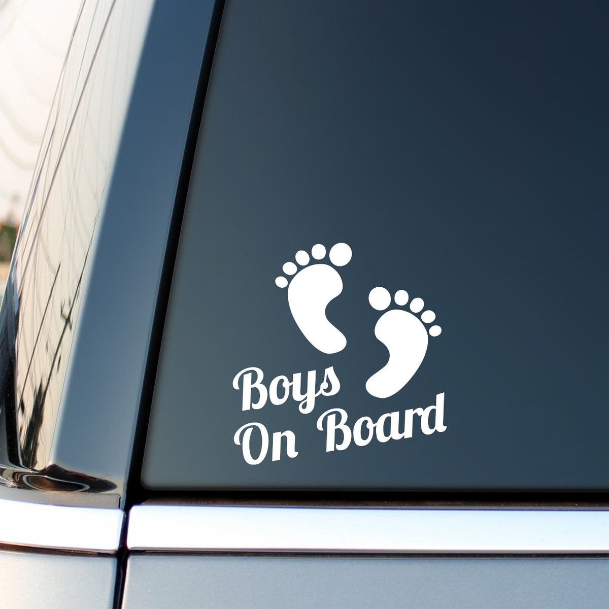 Boys On Board Footprints Car Sticker in the design shown.