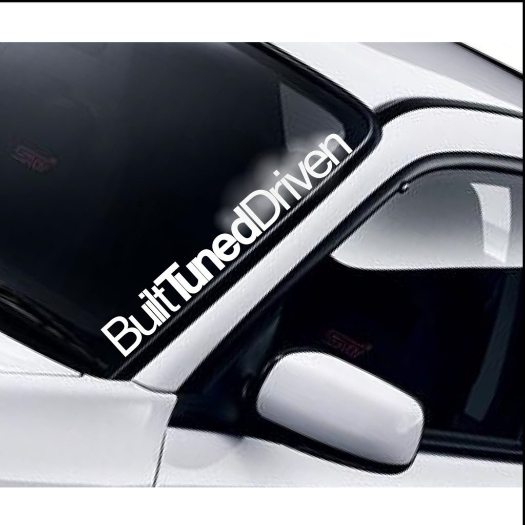 Built Tuned Driven Windscreen decal — example vehicle placement 1.