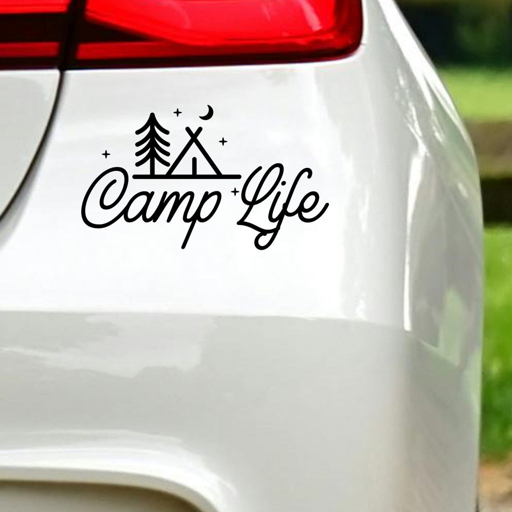 Camp Life Script Car Sticker in the design shown.