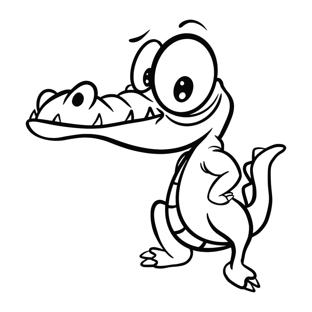 Cartoon Crocodile sticker design shown in black on a white background.