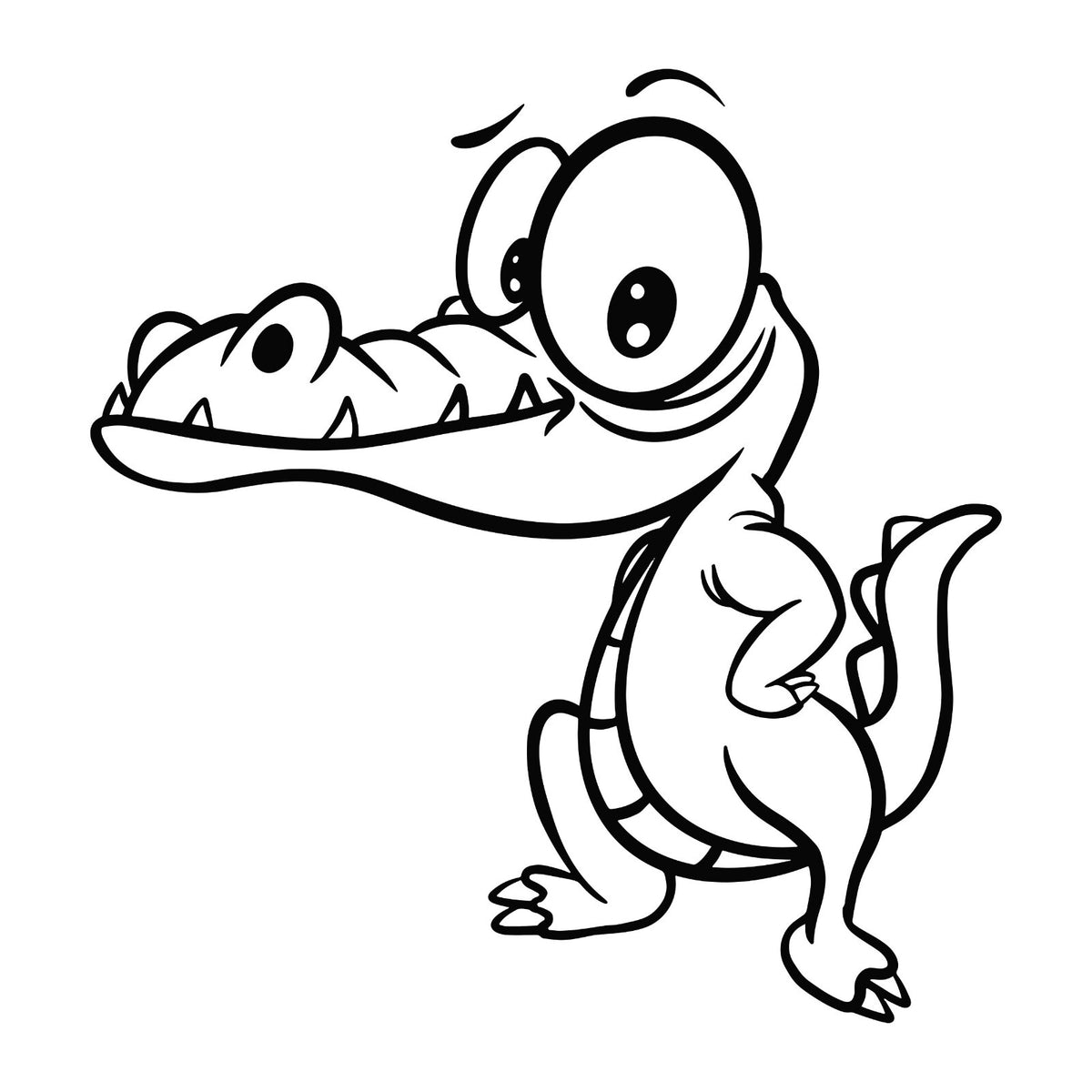 Cartoon Crocodile sticker design shown in black on a white background.