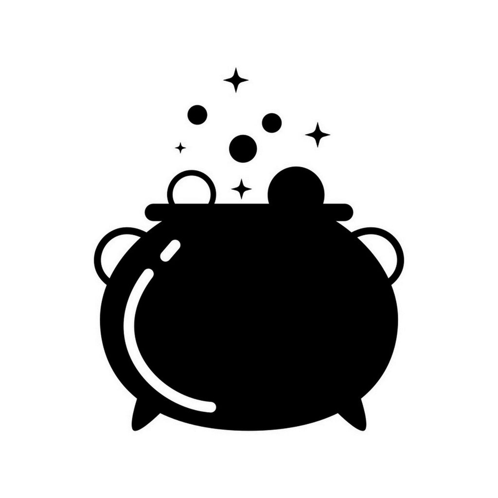 Bubbling cauldron Halloween window sticker design shown on a white background