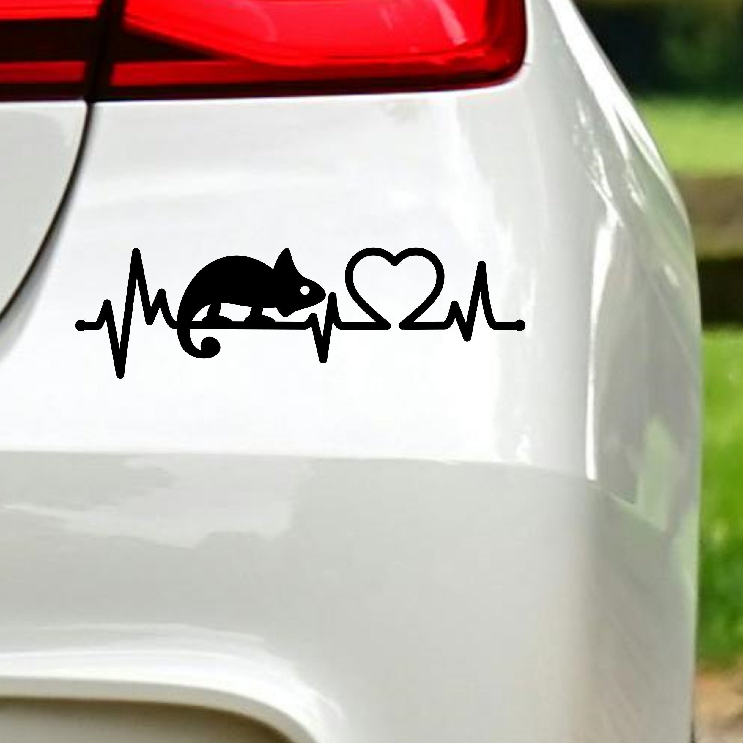 Chameleon heartbeat vinyl car sticker showing the full reptile heartbeat design