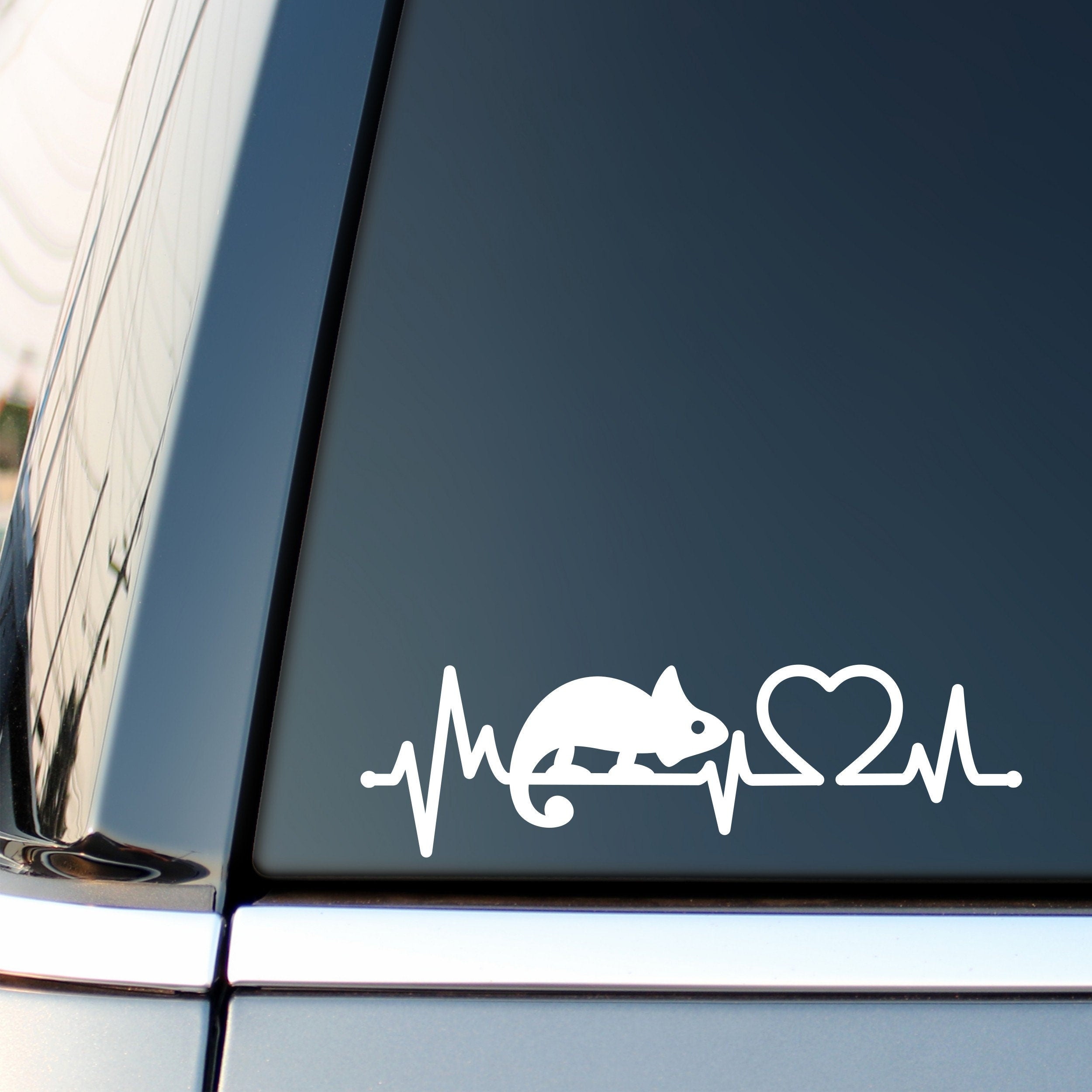 Chameleon heartbeat car decal shown as an alternate vinyl sticker preview