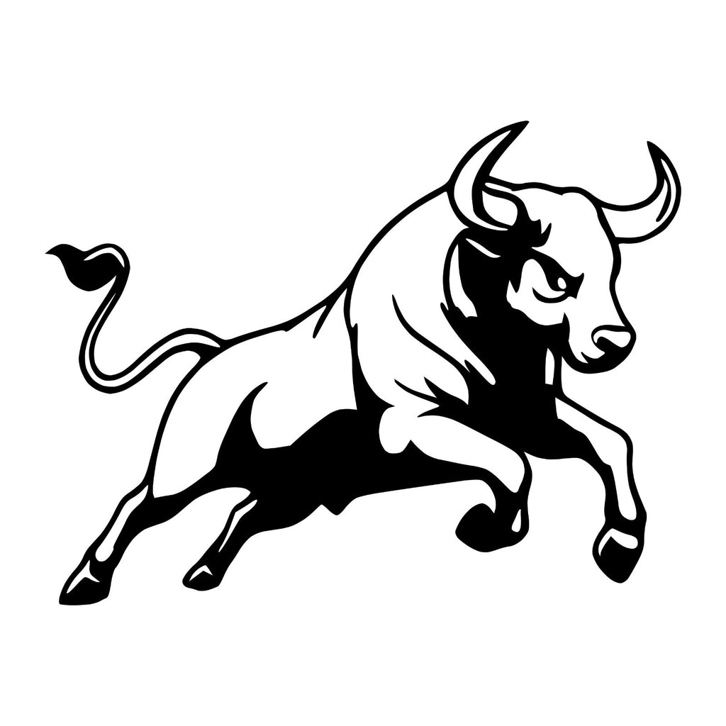 Charging Bull sticker design shown in black on a white background.