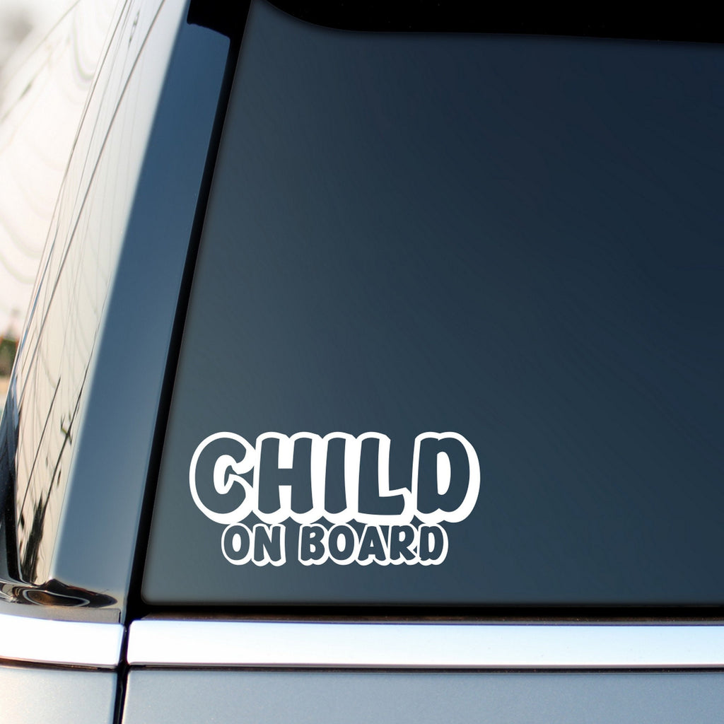 Child On Board outline car sticker shown on a vehicle rear window