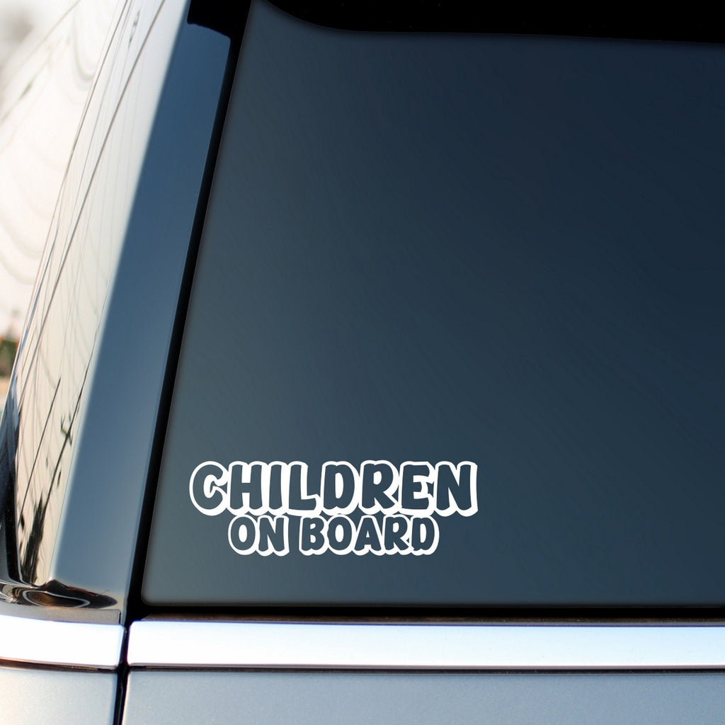 Children On Board outline car sticker shown on a vehicle rear window