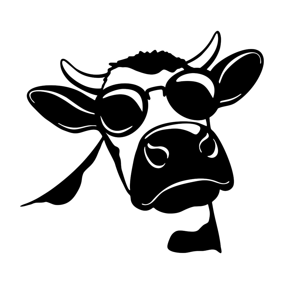 Cow with Sunglasses sticker design shown in black on a white background.