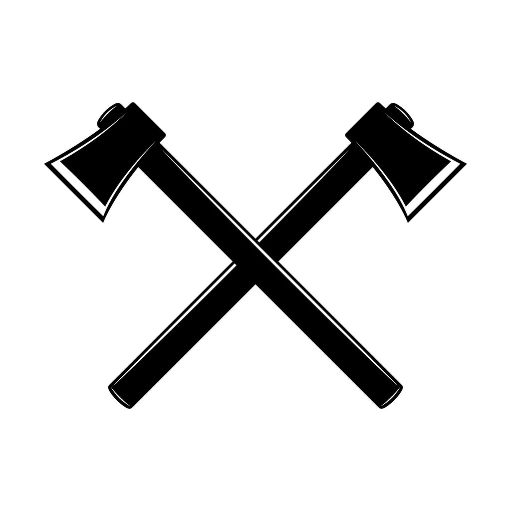 Black crossed axes sticker design shown on a white background.