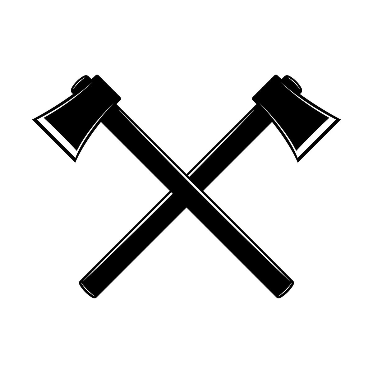 Black crossed axes sticker design shown on a white background.