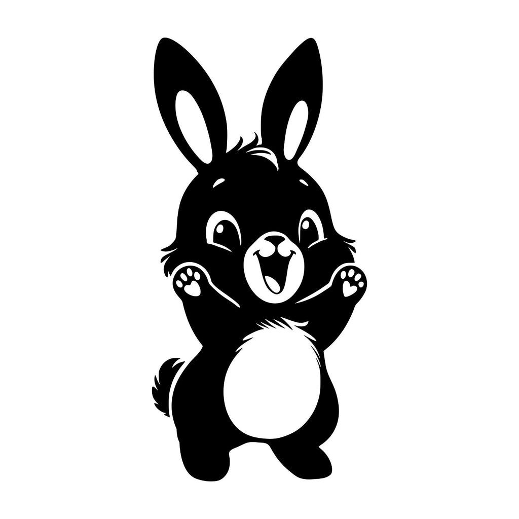 Cute Bunny Rabbit sticker design shown in black on a white background.