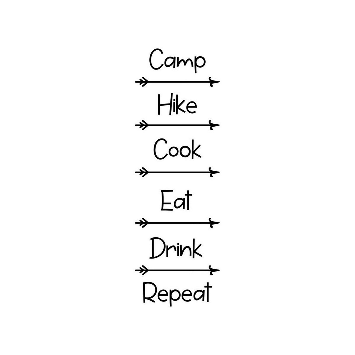 Camp Hike Cook Eat Drink Repeat caravan sticker black vinyl artwork