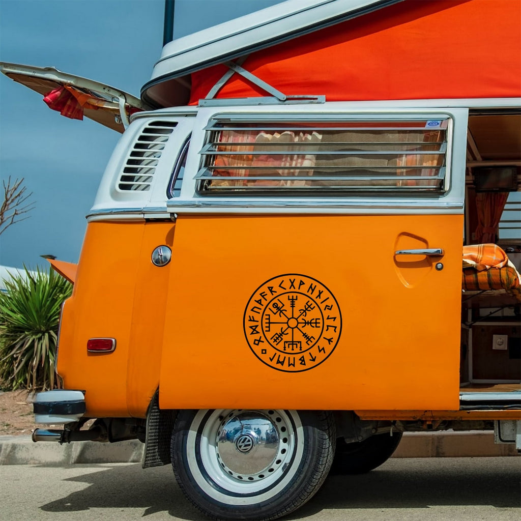 Vegvisir Compass sticker on a campervan