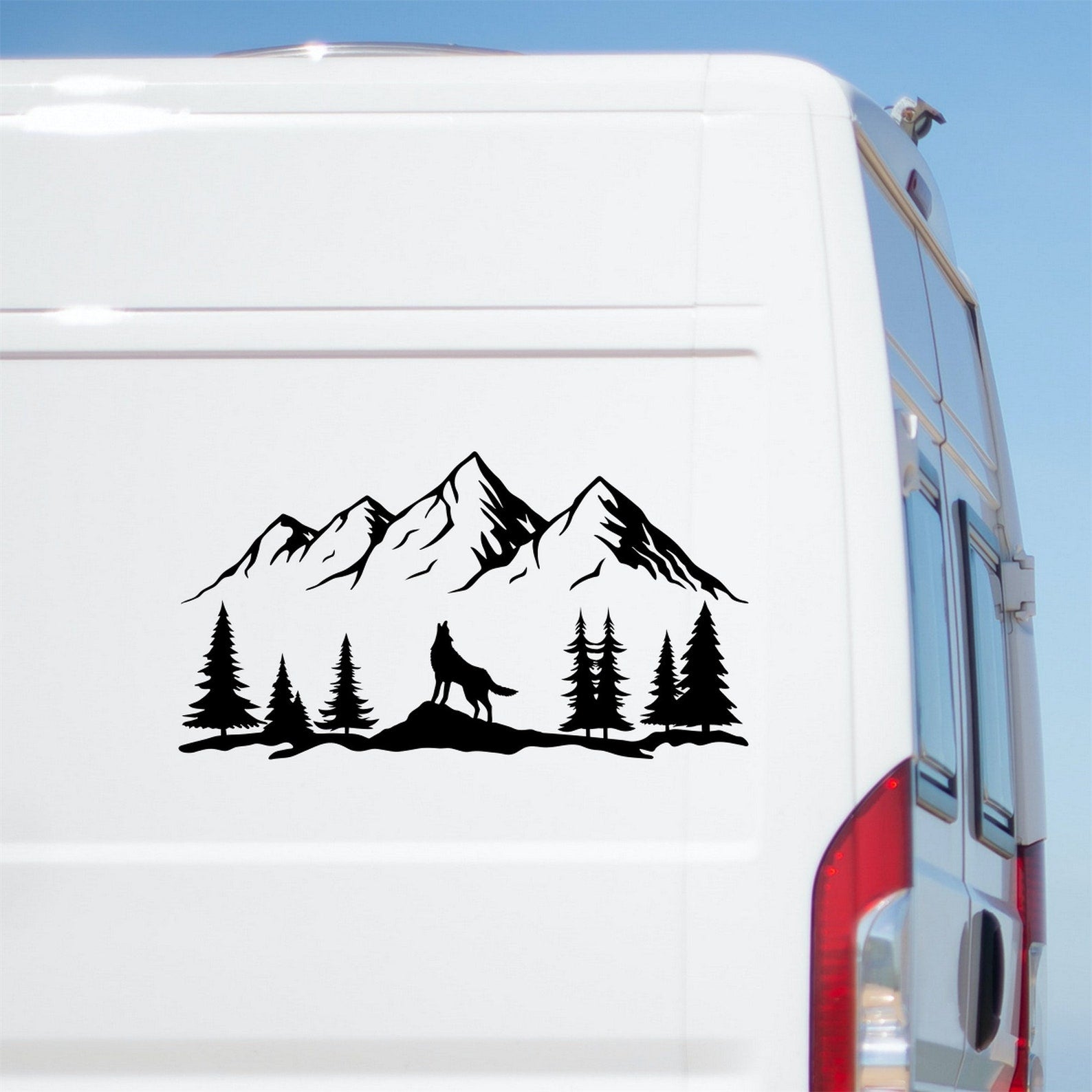 Howling Wolf Mountain caravan sticker on a van