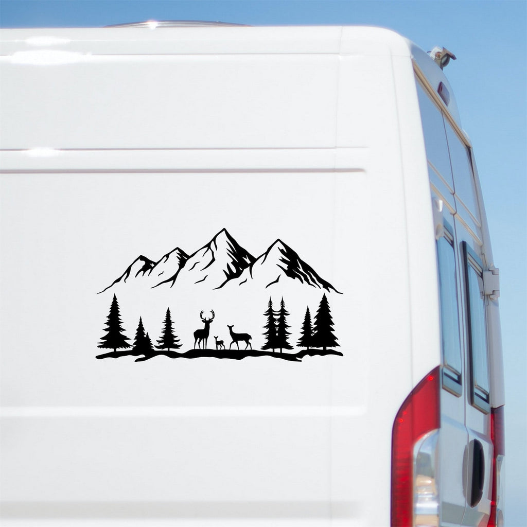 Stag Mountain caravan sticker on a van