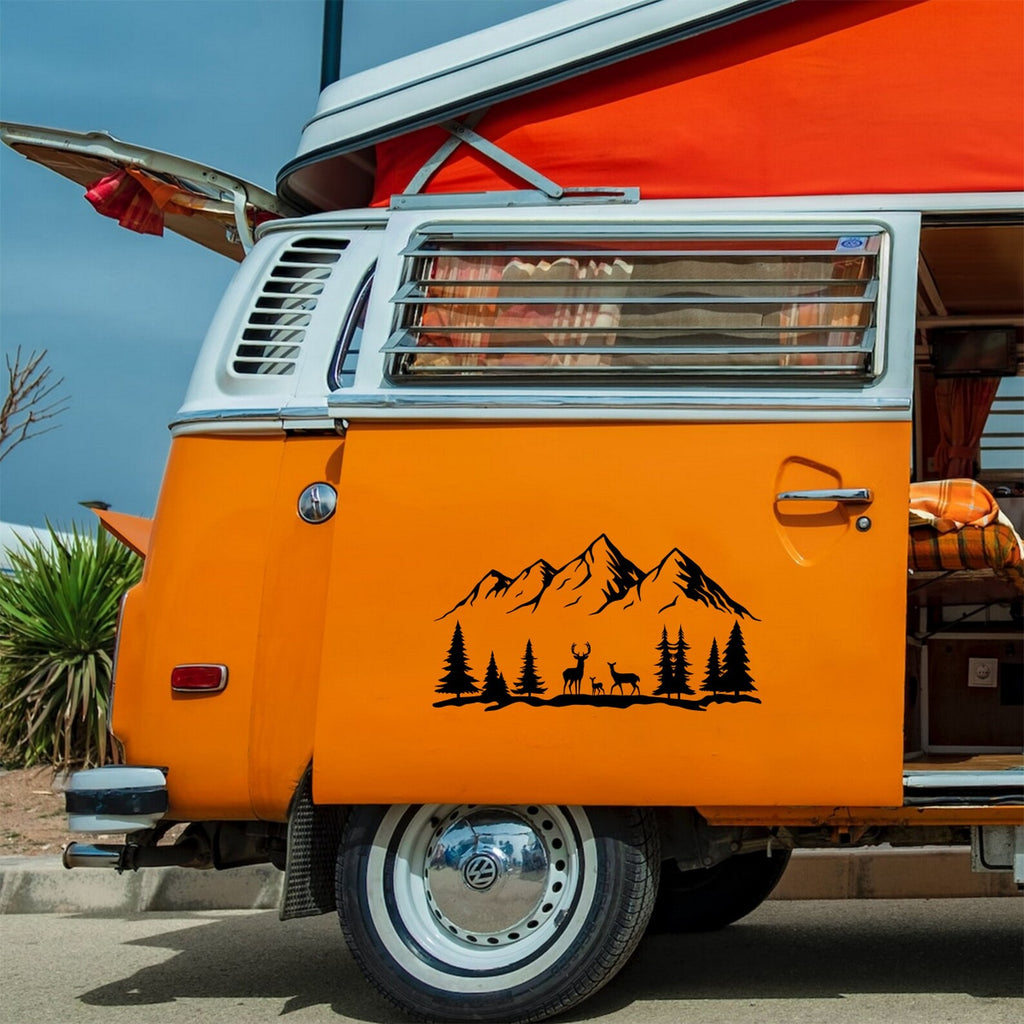 Stag Mountain sticker on a campervan