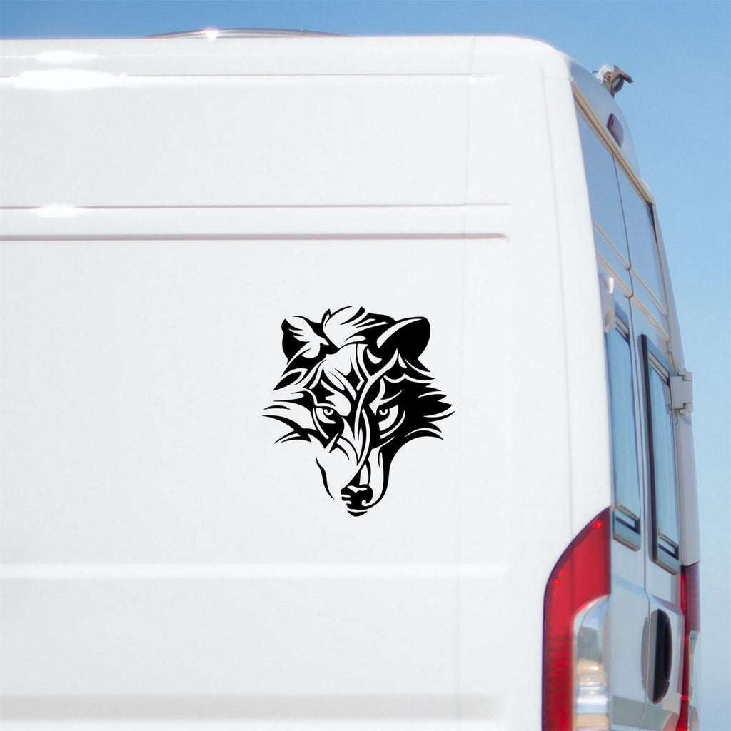 Wolf Head caravan sticker on a van