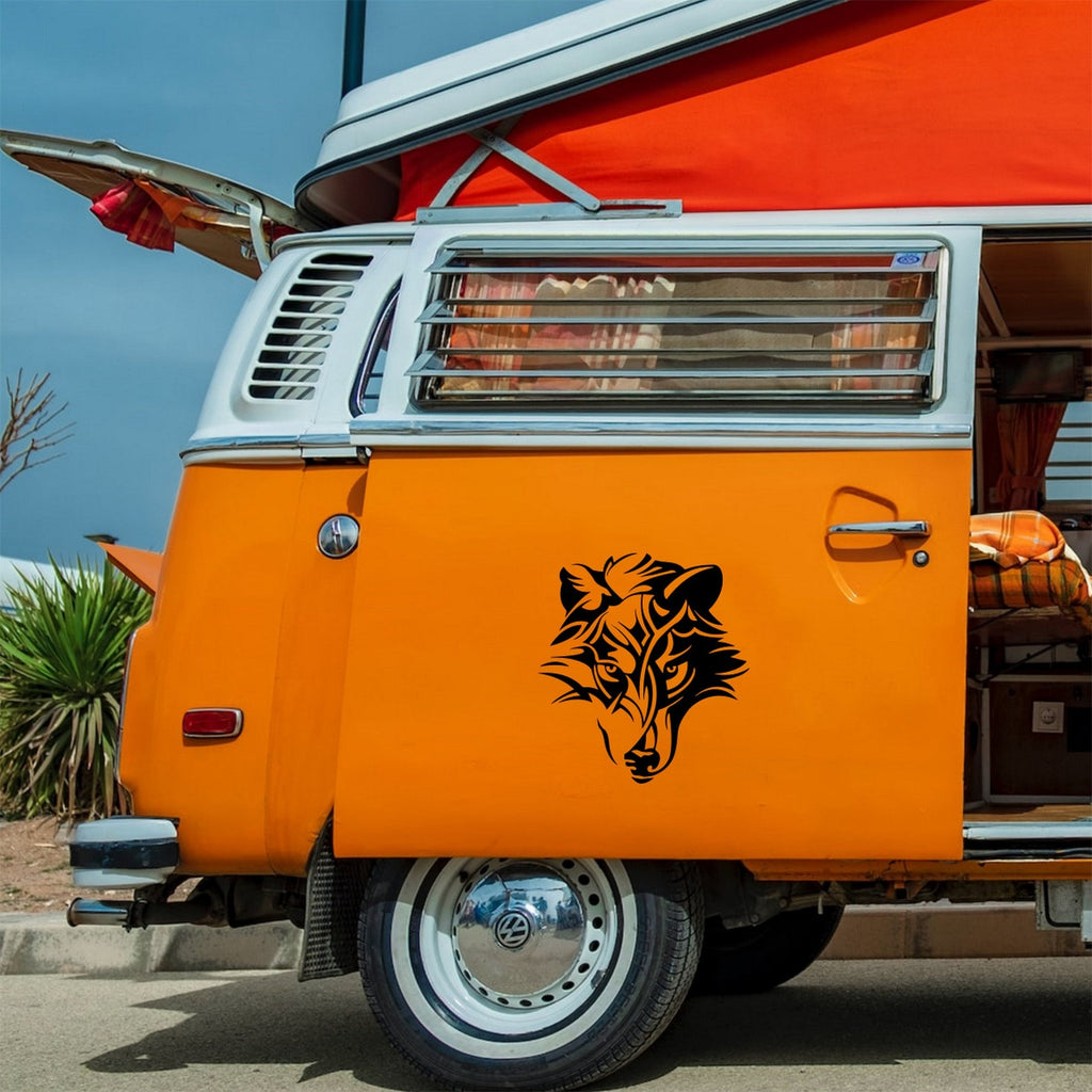 Wolf Head sticker on a campervan