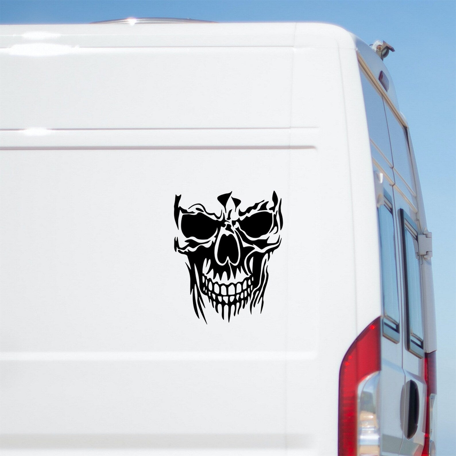 Skull caravan sticker on a van