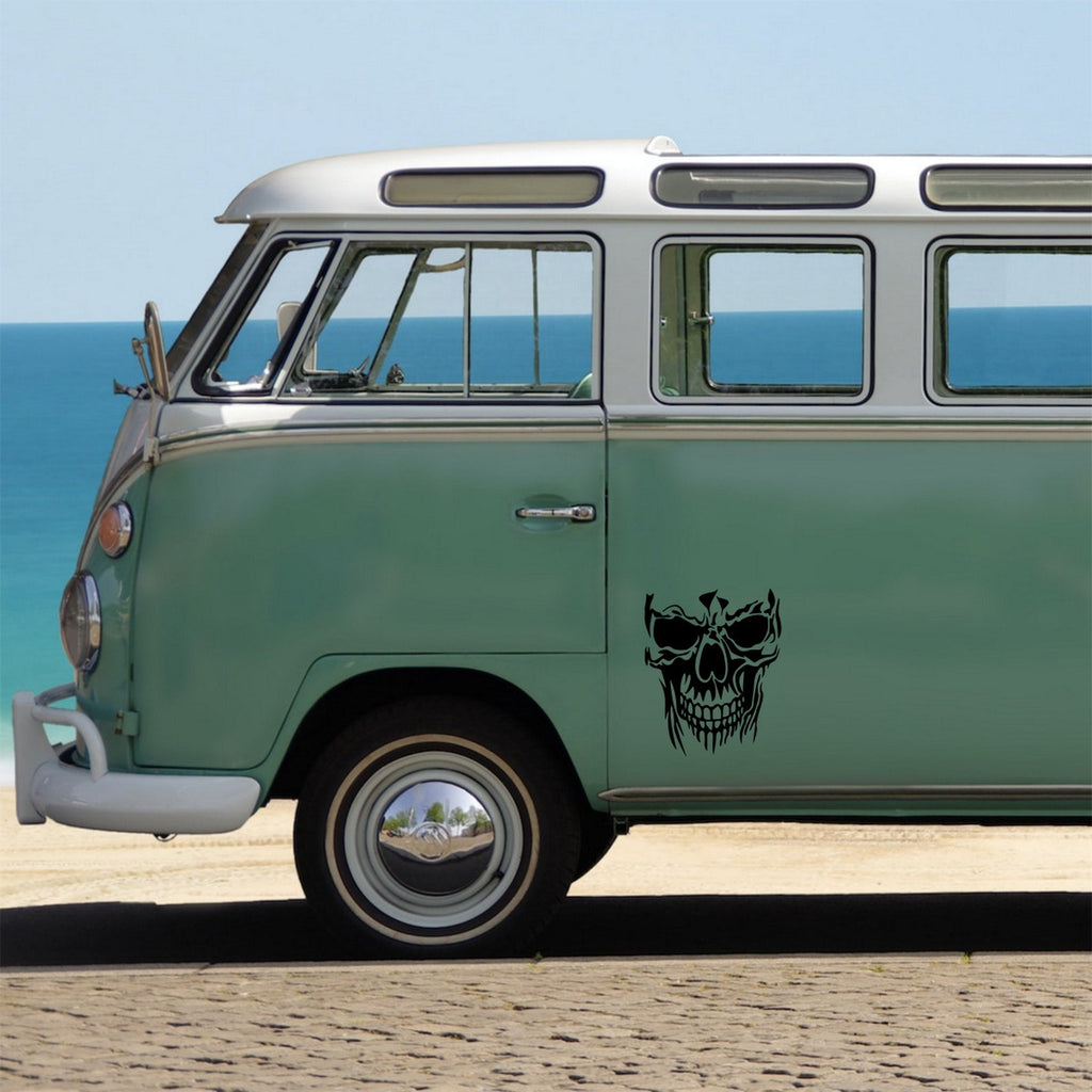 Skull decal on a campervan