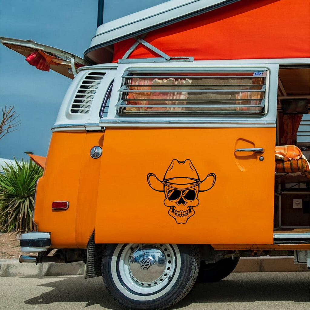 Skull Cowboy Hat sticker on a campervan