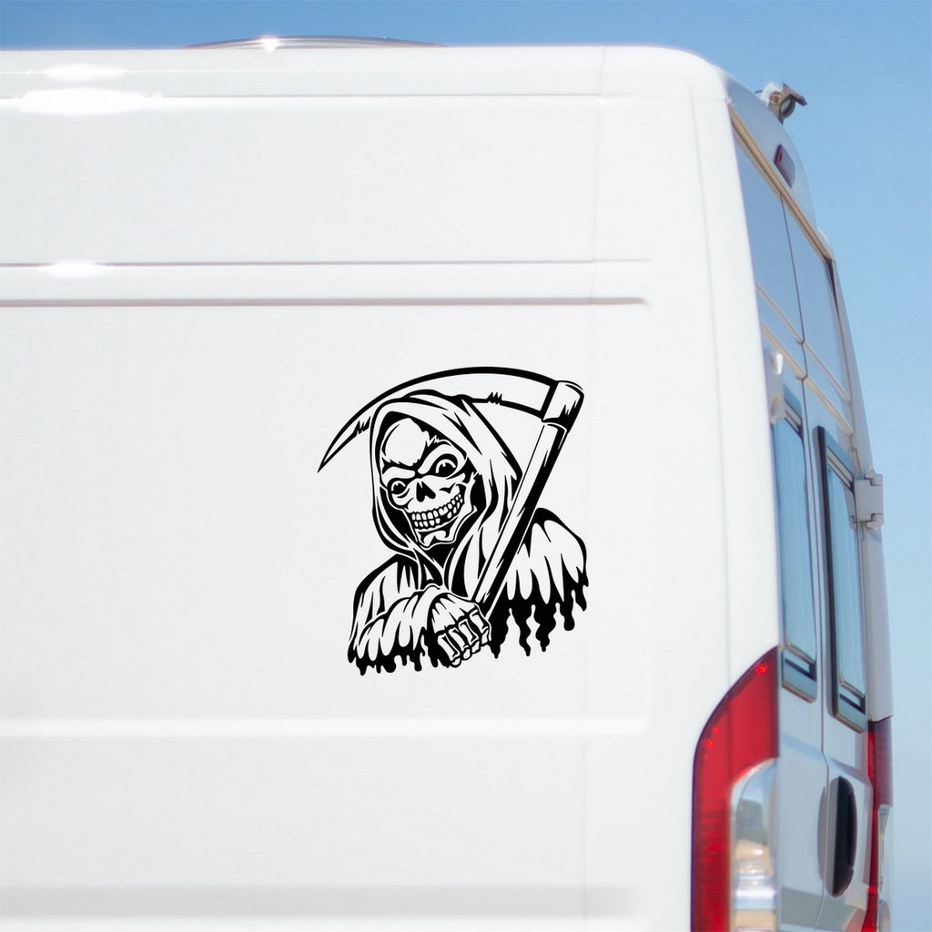 Grim Reaper caravan sticker on a van