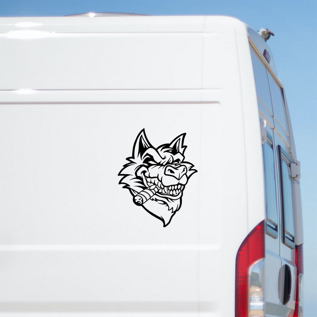 Angry Wolf caravan sticker on a van