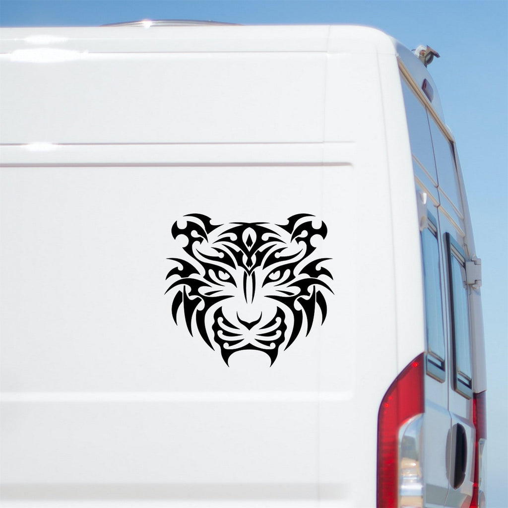 Tribal Tiger Head caravan sticker on a van