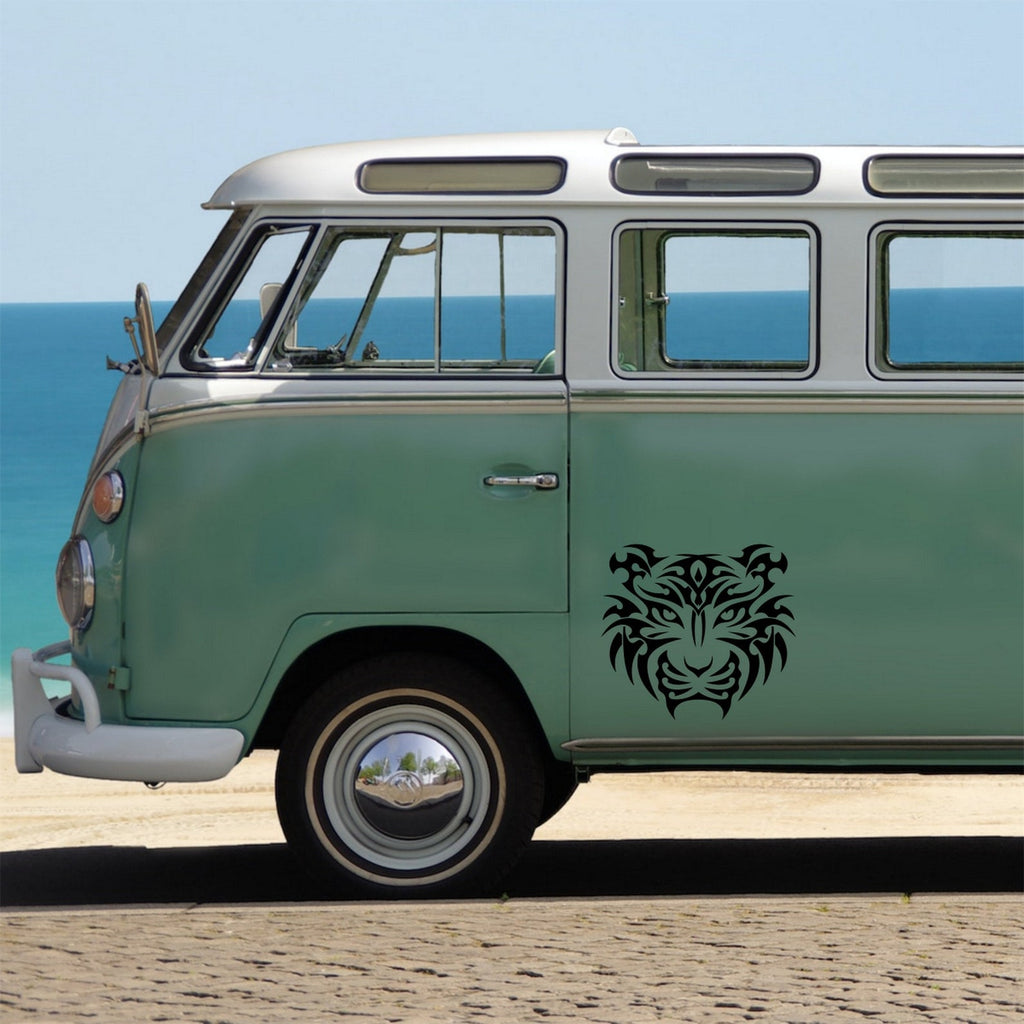 Tribal Tiger Head sticker on a campervan