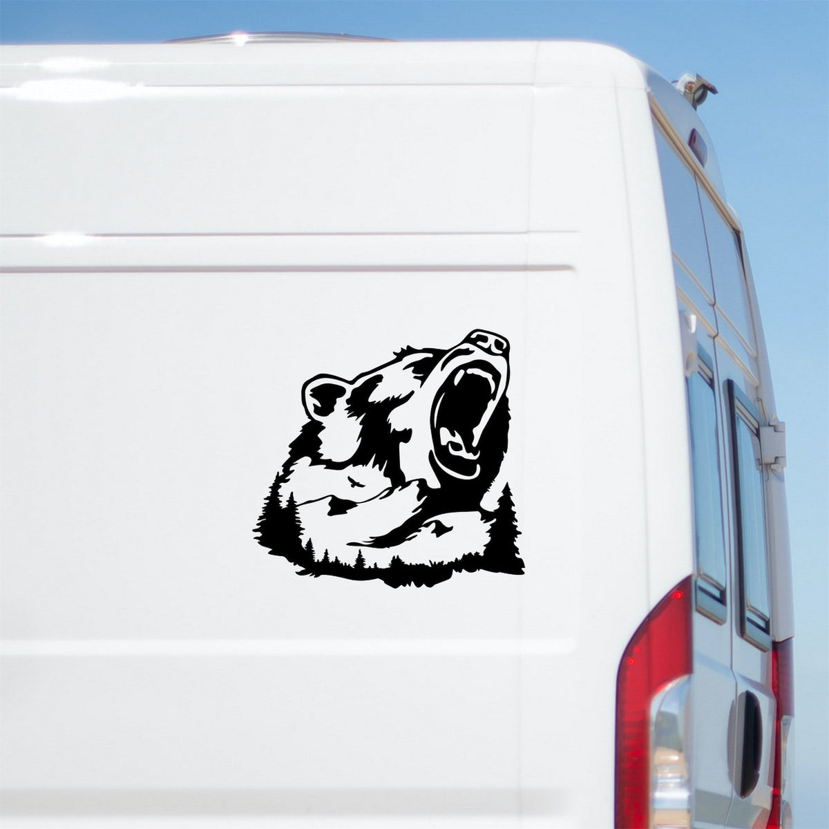 Bear Forest Mountains caravan sticker on a van