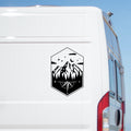 Mountain Compass caravan sticker on a white van