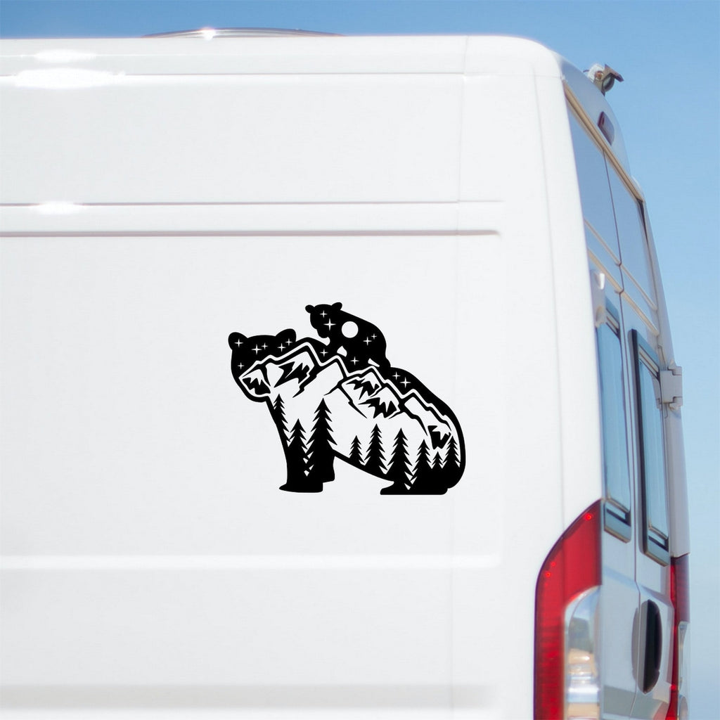 Mountains Forest Bears caravan sticker on a van