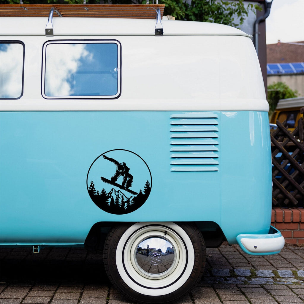 Snowboarding decal on a motorhome