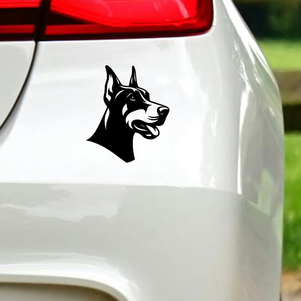 Doberman Head Car Sticker in the design shown.