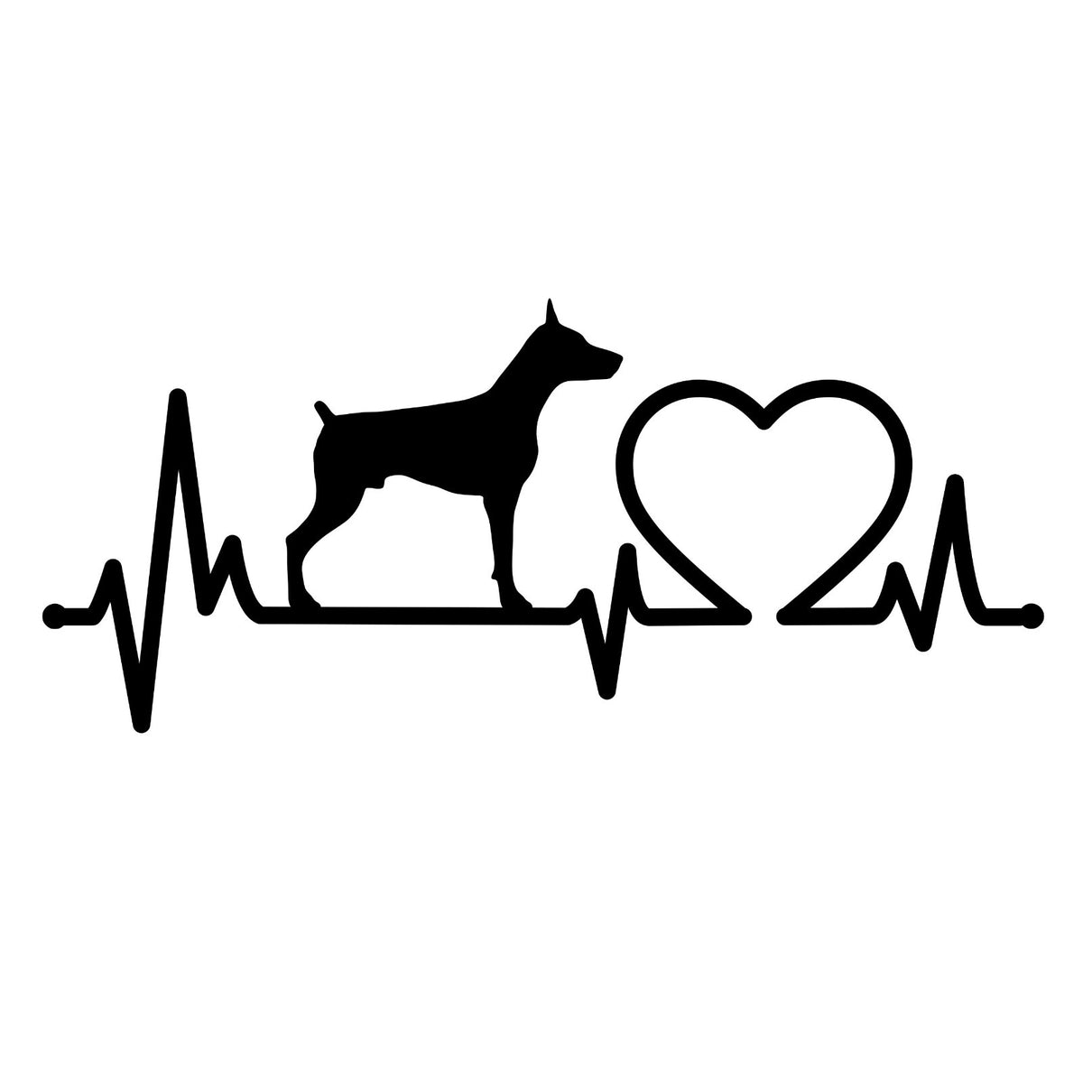 Doberman Heartbeat decal design shown in black on a plain white background.