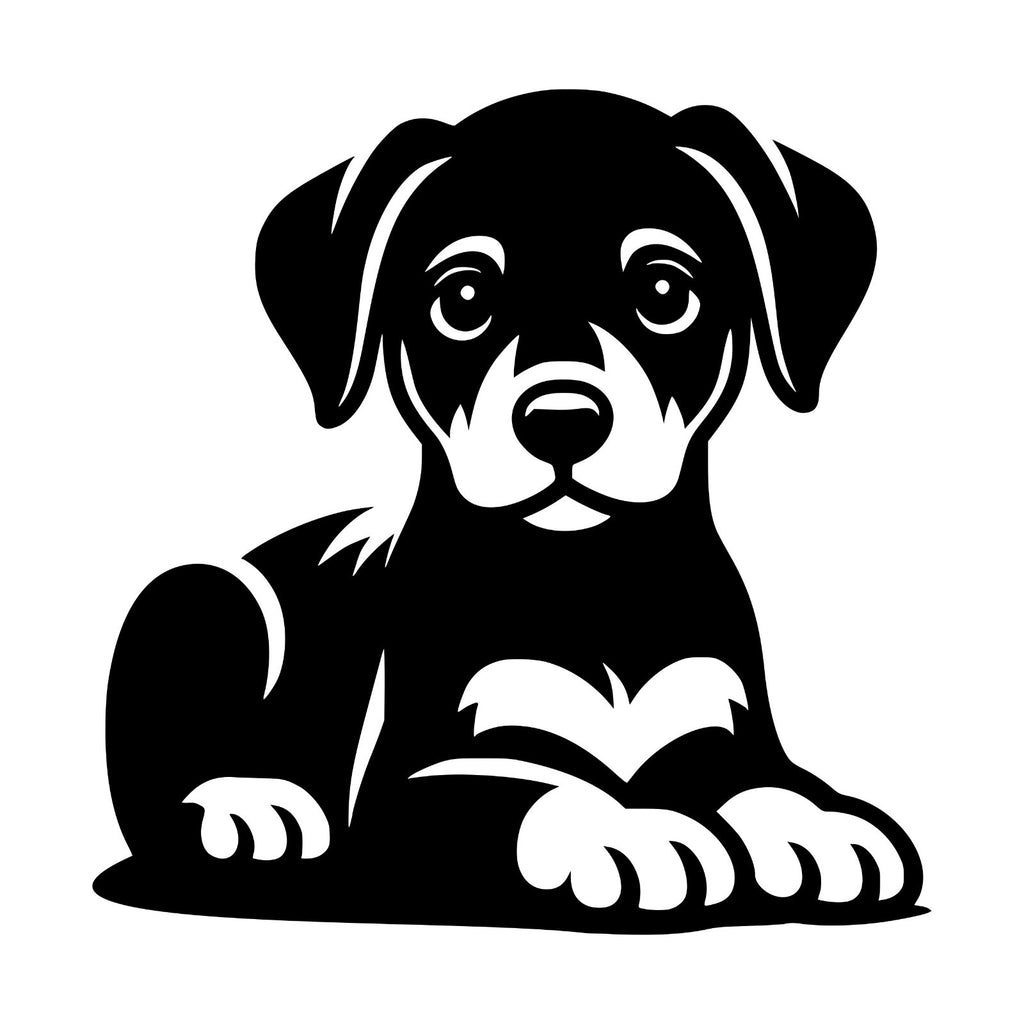 Doberman Puppy vinyl sticker — design shown in black on white.