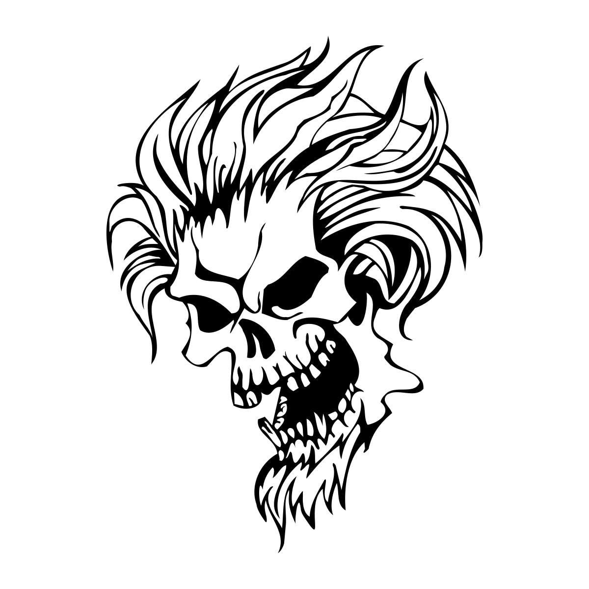horned demon skull vinyl artwork for Large Skull Vehicle Decal – Design 7 on a white background