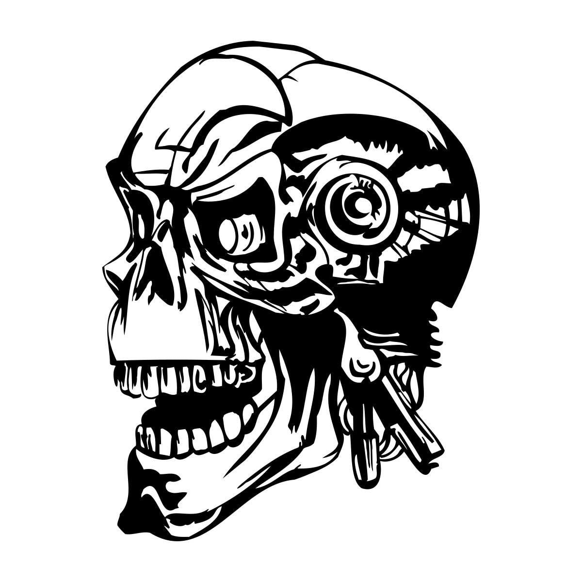 cyborg skull vinyl artwork for Large Skull Vehicle Decal – Design 9 on a white background