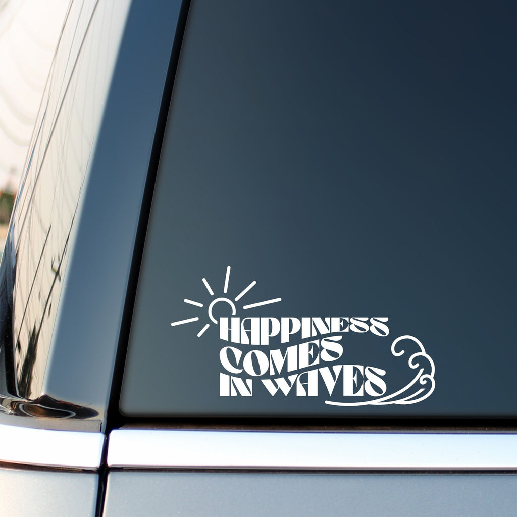 Happiness Comes In Waves Sun Car Sticker