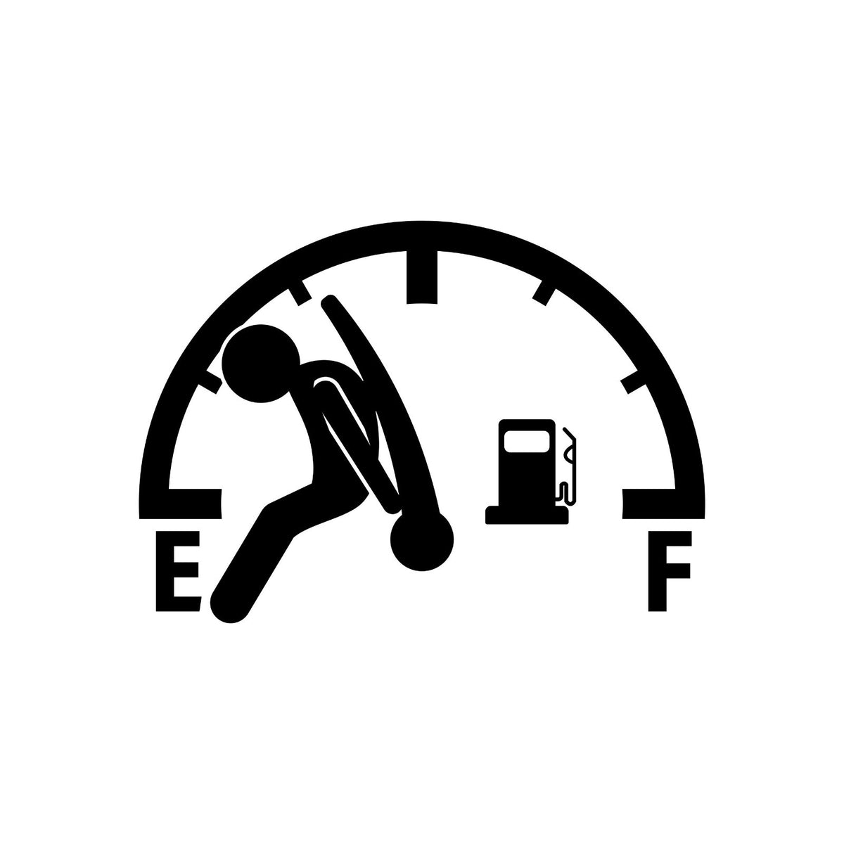 Empty Fuel Gauge Funny decal design shown in black on a plain white background.