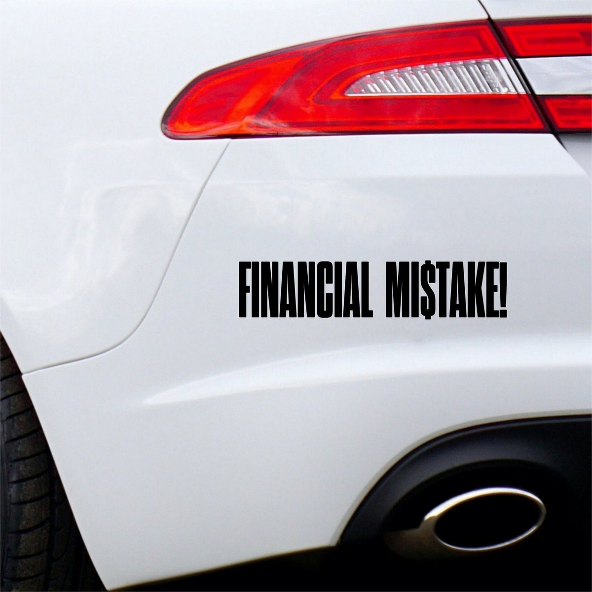 Financial Mistake Tall Lettering Car Sticker — product view 4