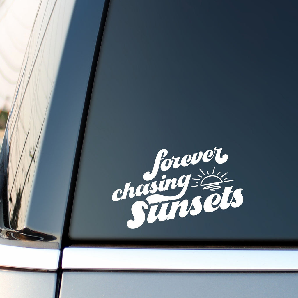Forever Chasing Sunsets vinyl sticker — design and example vehicle placement 2.