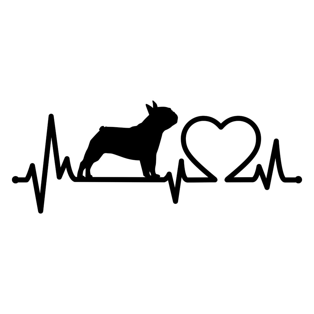 French Bulldog Heartbeat sticker design shown in black on a white background.