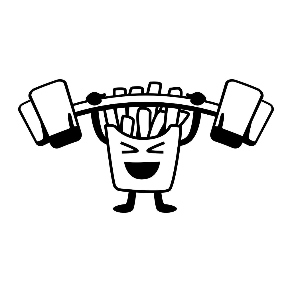 French Fries Barbell sticker design shown in black on a white background.