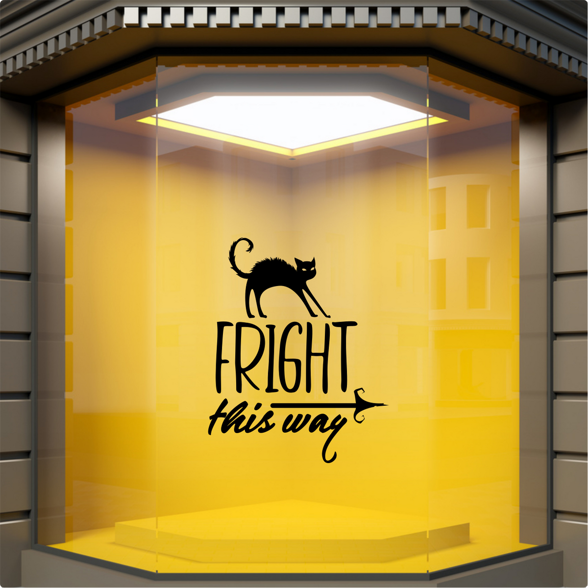 Fright This Way Halloween Window Sticker — example window display 1.