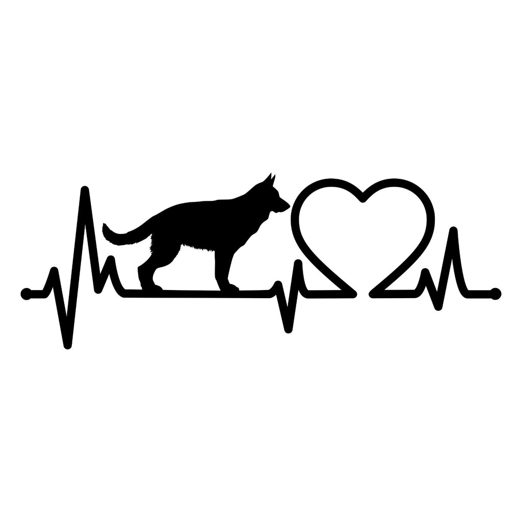 German Shepherd Heartbeat sticker design shown in black on a white background.